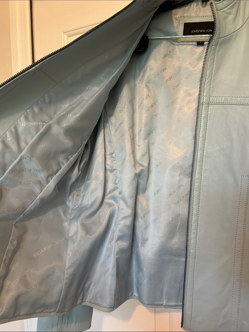 Jones New York Light Blue Leather Zip Jacket